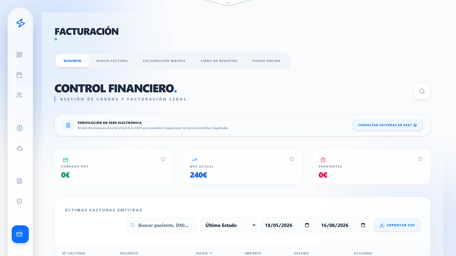 Captura real de PodoFly: Facturación & VeriFactu